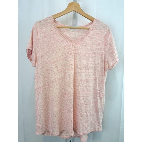 J. MCLAUGHLIN Lightweight Slub Linen Knit Tee Shirt V Neck Short Sleeve Pink XL - Picture 7 of 7